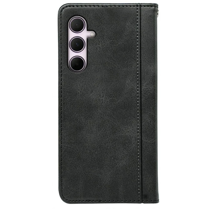 For Samsung Galaxy A27 5G Phone Case Hidden Magnetic Closure Calf Texture Leather Phone Cover - Black - 6