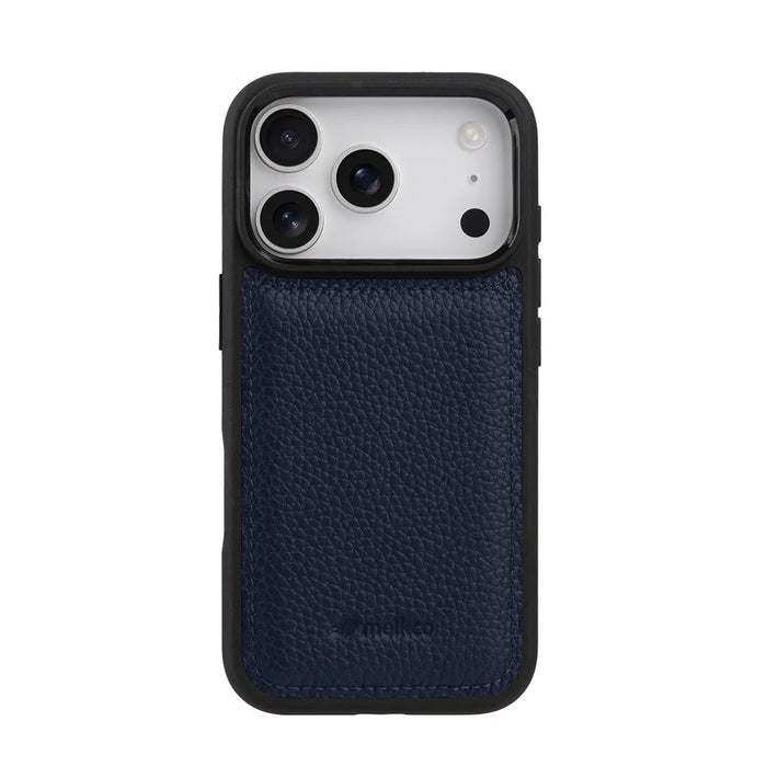 MELKCO For iPhone 17 Pro Max Case Genuine Cow Leather Coated PC Phone Cover - Dark Blue - 3