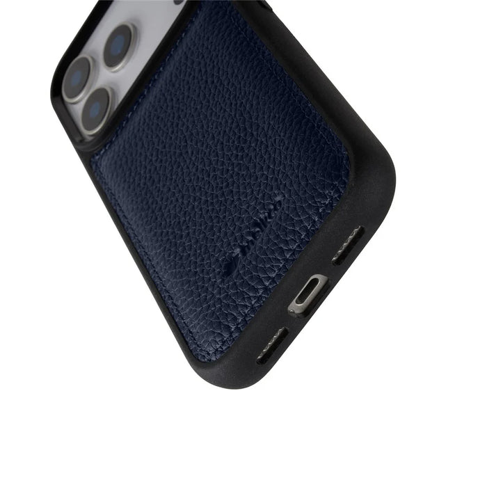 MELKCO For iPhone 17 Pro Max Case Genuine Cow Leather Coated PC Phone Cover - Dark Blue - 4