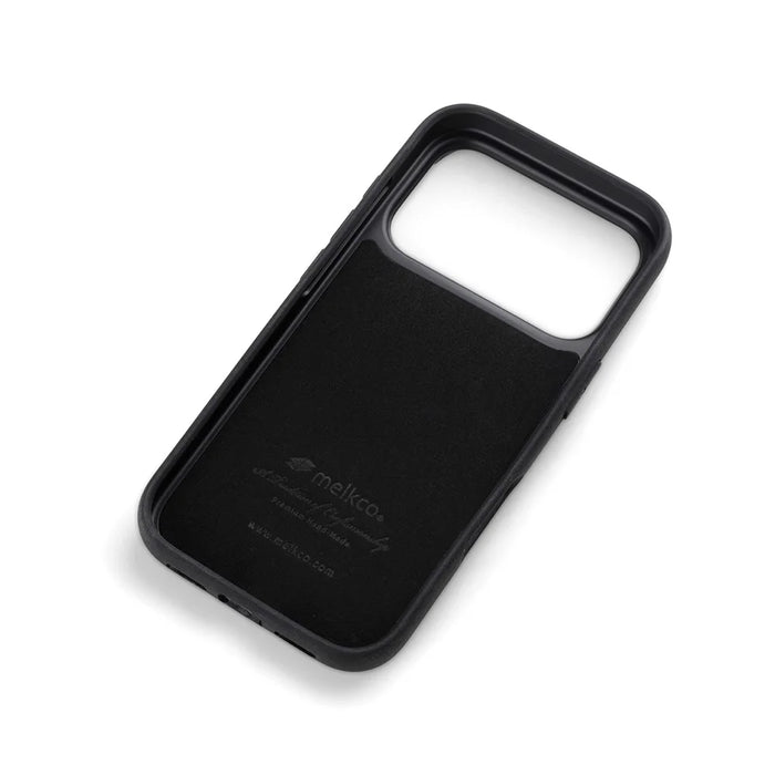 MELKCO For iPhone 17 Pro Max Case Genuine Cow Leather Coated PC Phone Cover - Dark Blue - 5
