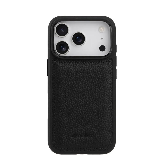 MELKCO For iPhone 17 Pro Case Genuine Cow Leather Coated PC Phone Cover - Black - 3