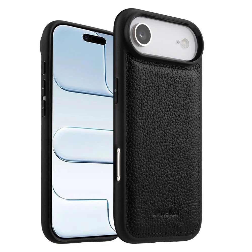 MELKCO For iPhone Air Case Genuine Cow Leather Coated PC Phone Cover - Black - 1