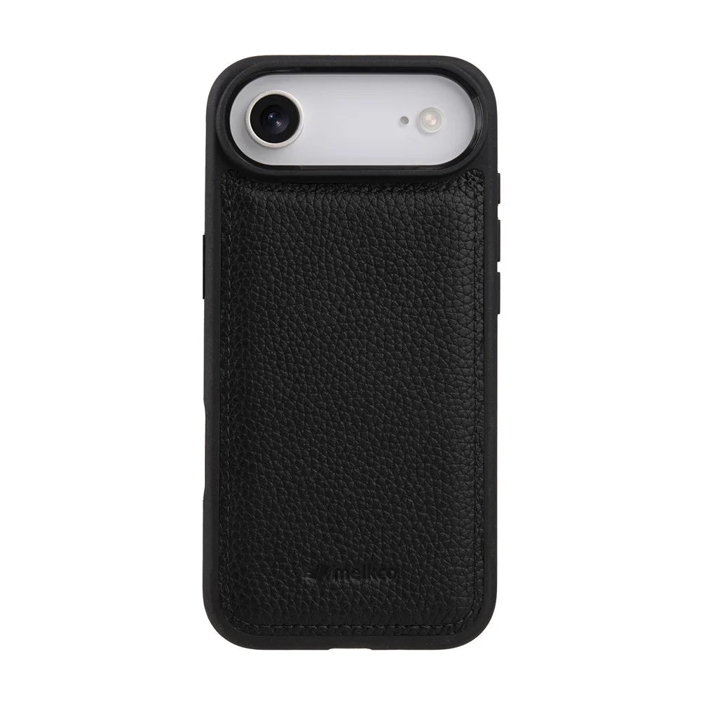 MELKCO For iPhone Air Case Genuine Cow Leather Coated PC Phone Cover - Black - 2