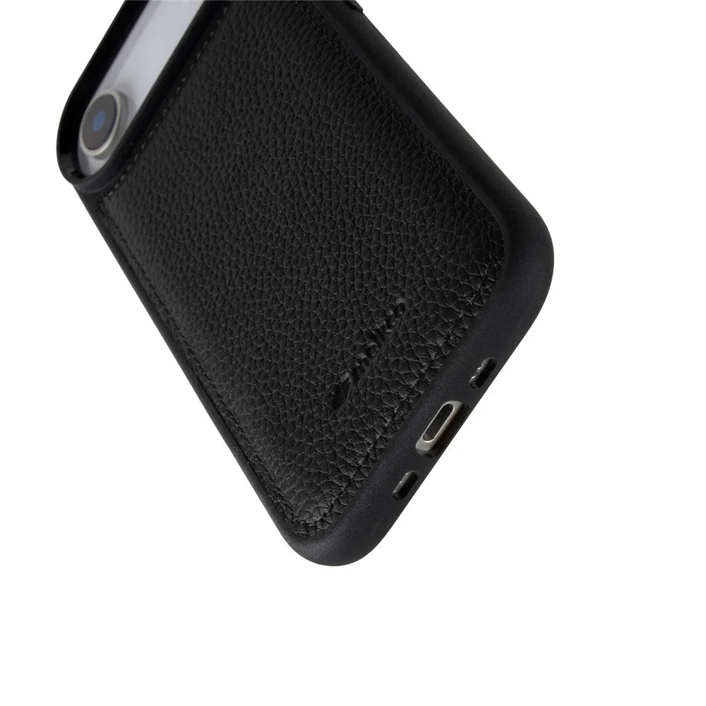 MELKCO For iPhone Air Case Genuine Cow Leather Coated PC Phone Cover - Black - 4