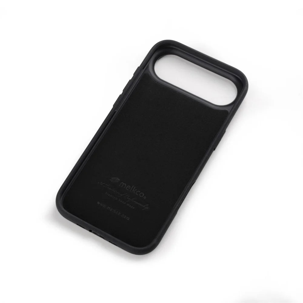 MELKCO For iPhone Air Case Genuine Cow Leather Coated PC Phone Cover - Black - 5