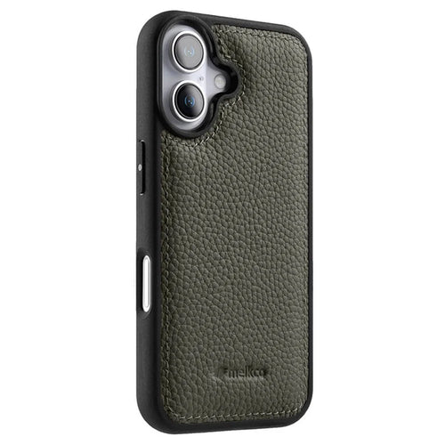MELKCO For iPhone 17 Case Genuine Cow Leather Coated PC Phone Cover  - Grey - 1