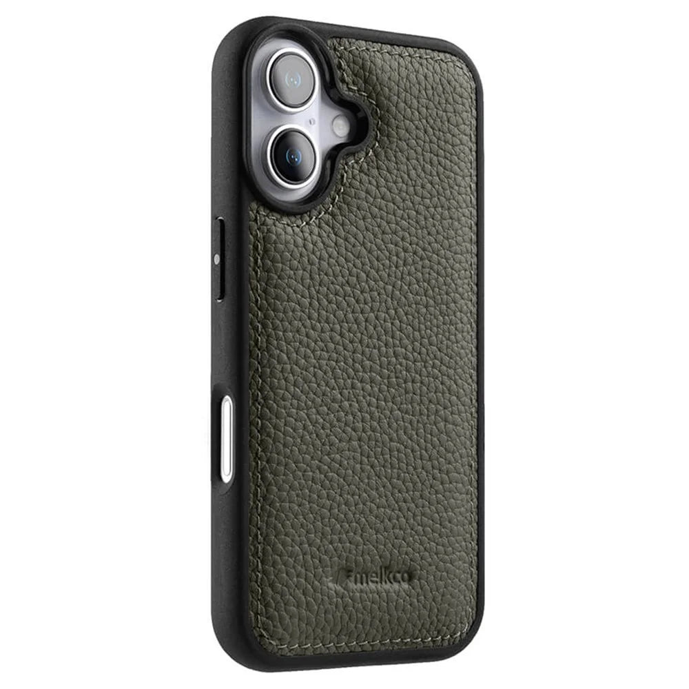MELKCO For iPhone 17 Case Genuine Cow Leather Coated PC Phone Cover  - Grey - 1