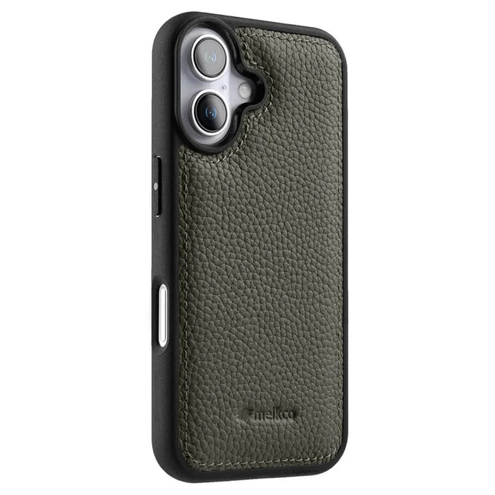 MELKCO For iPhone 17 Case Genuine Cow Leather Coated PC Phone Cover  - Grey - 1