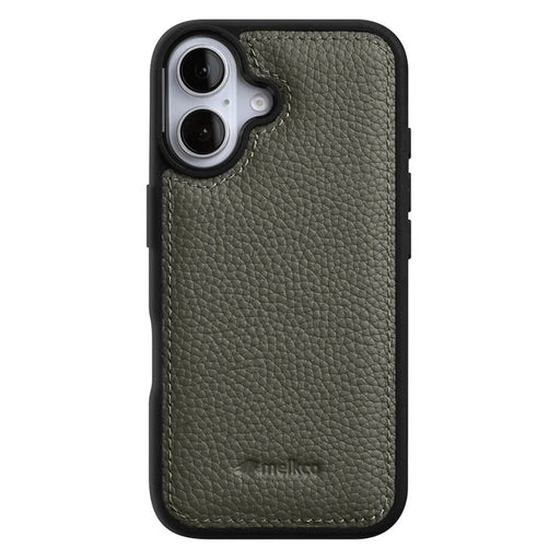 MELKCO For iPhone 17 Case Genuine Cow Leather Coated PC Phone Cover  - Grey - 2