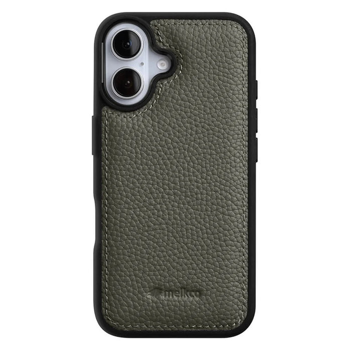 MELKCO For iPhone 17 Case Genuine Cow Leather Coated PC Phone Cover  - Grey - 2