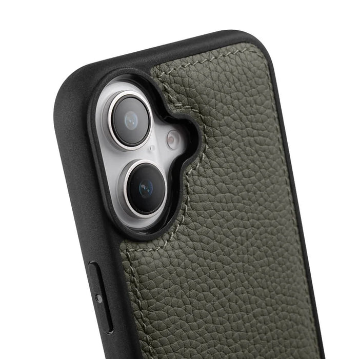 MELKCO For iPhone 17 Case Genuine Cow Leather Coated PC Phone Cover  - Grey - 4