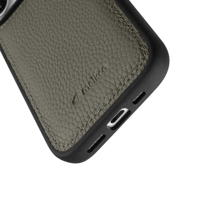 MELKCO For iPhone 17 Case Genuine Cow Leather Coated PC Phone Cover  - Grey - 5