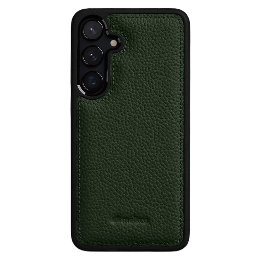 MELKCO For Samsung Galaxy S26 Case Genuine Cow Leather Coated PC Phone Cover - Green - 1