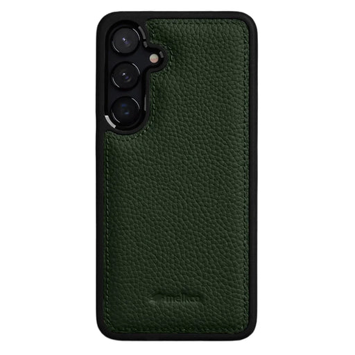 MELKCO For Samsung Galaxy S26 Case Genuine Cow Leather Coated PC Phone Cover - Green - 1