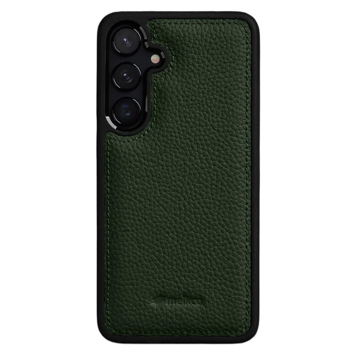 MELKCO For Samsung Galaxy S26 Case Genuine Cow Leather Coated PC Phone Cover - Green - 1