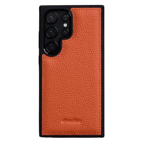 MELKCO For Samsung Galaxy S24 Ultra Case Genuine Cow Leather Coated PC Phone Cover - Orange - 1