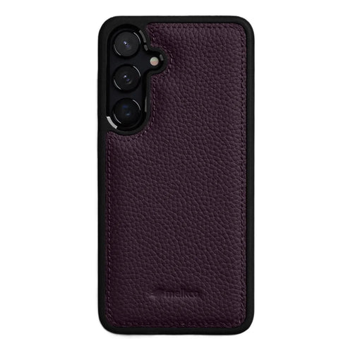 MELKCO For Samsung Galaxy S24 Case Genuine Cow Leather Coated PC Phone Cover - Purple - 1