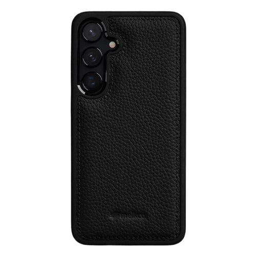 MELKCO For Samsung Galaxy S24+ Case Genuine Cow Leather Coated PC Phone Cover - Black - 1