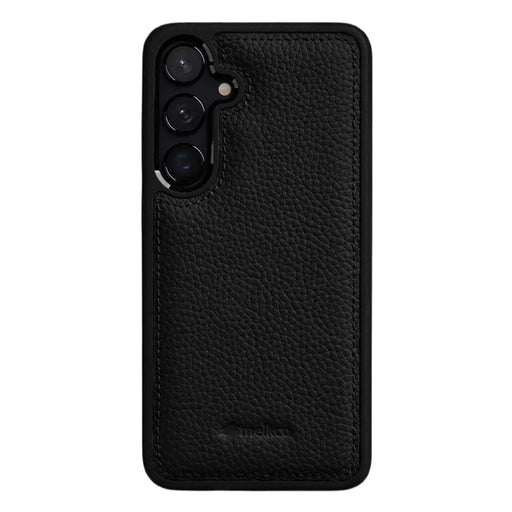 MELKCO For Samsung Galaxy S24+ Case Genuine Cow Leather Coated PC Phone Cover - Black - 1