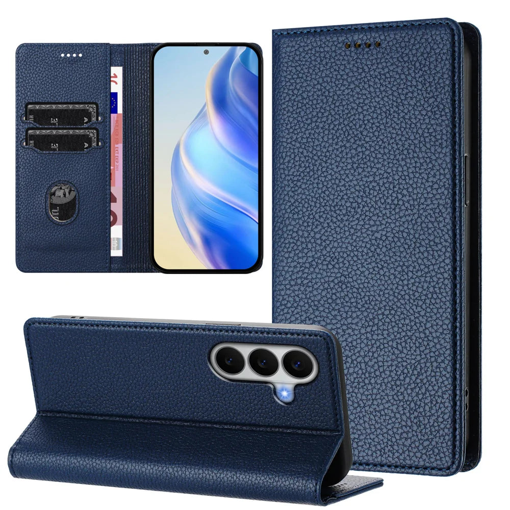 For Samsung Galaxy A27 5G Wallet Case RFID Blocking Litchi Texture Leather Mobile Cover - Dark Blue - 2