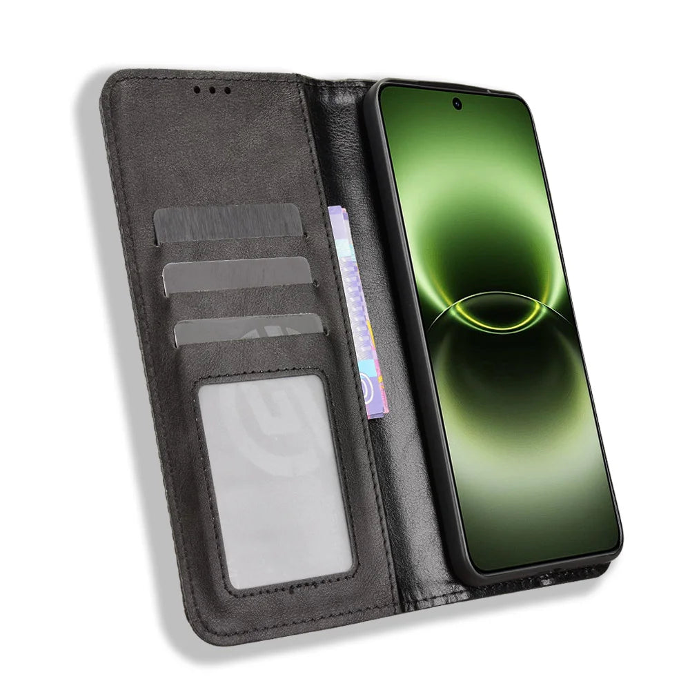 For vivo X300 Ultra 5G Leather Case Wallet Stand Retro Texture Phone Cover - Black - 6