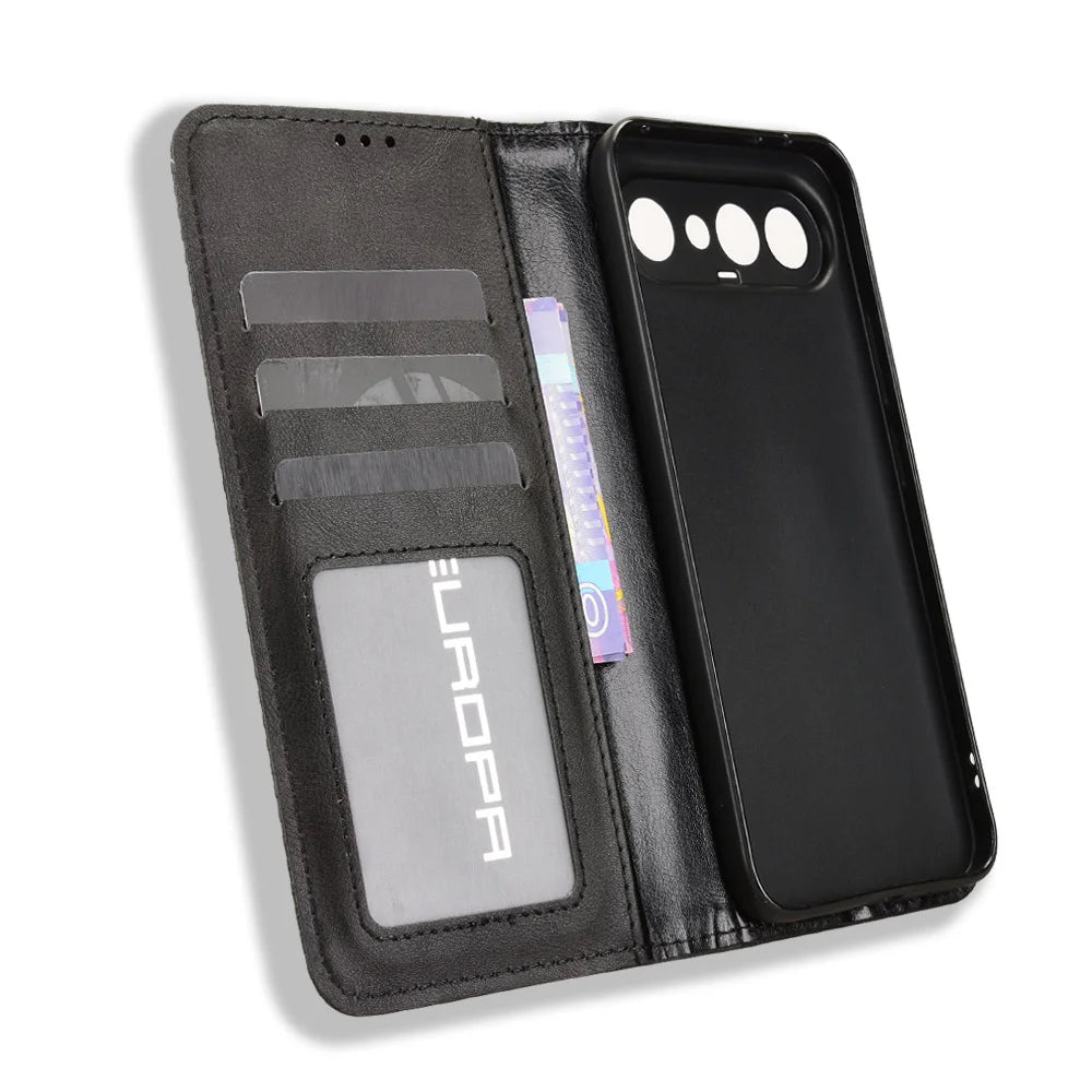For vivo S50 Pro mini 5G / vivo X300 FE 5G Leather Case Wallet Stand Retro Texture Phone Cover - Black - 5