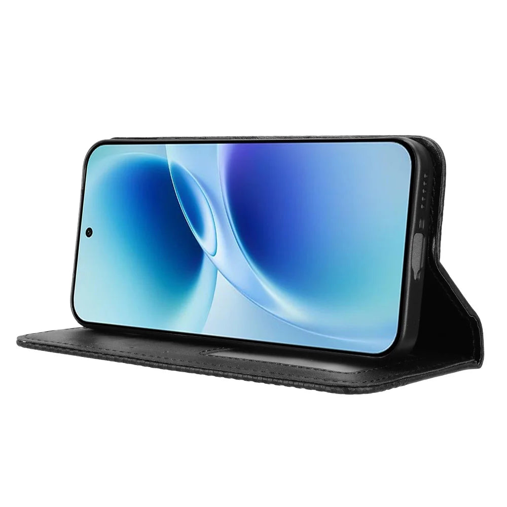 For vivo S50 Pro mini 5G / vivo X300 FE 5G Leather Case Wallet Stand Retro Texture Phone Cover - Black - 7