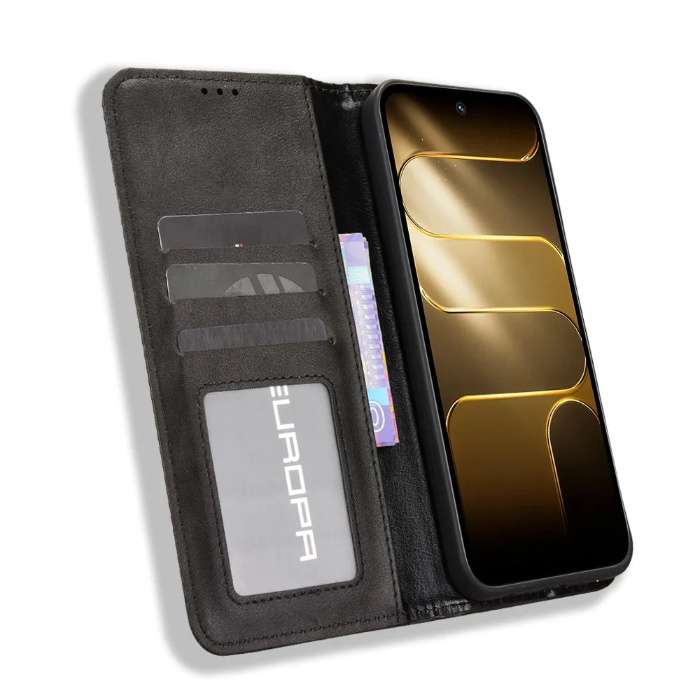 For TECNO Spark 50 4G Leather Case Wallet Stand Retro Texture Phone Cover - Black - 6