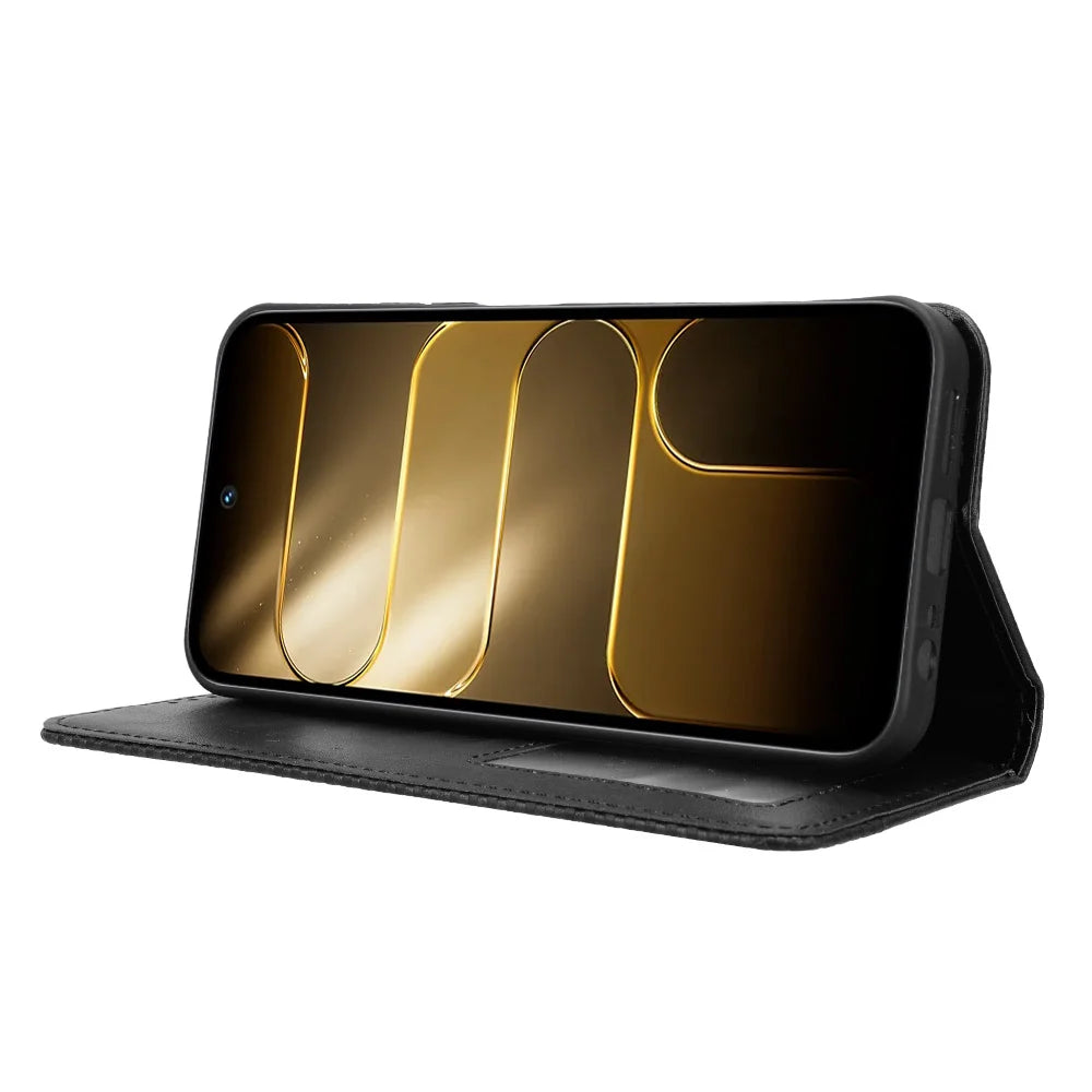 For TECNO Spark 50 4G Leather Case Wallet Stand Retro Texture Phone Cover - Black - 7