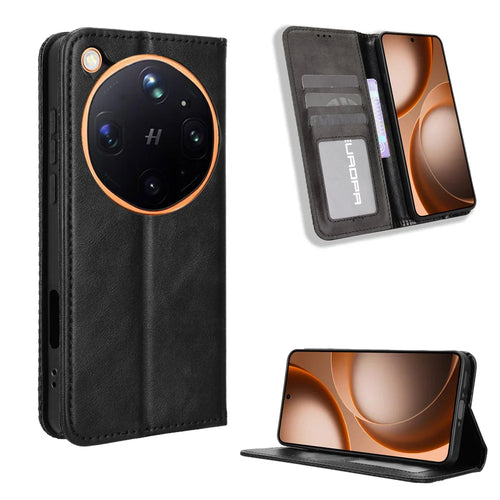 For itel City 200 Leather Case Wallet Stand Retro Texture Phone Cover - Black - 1
