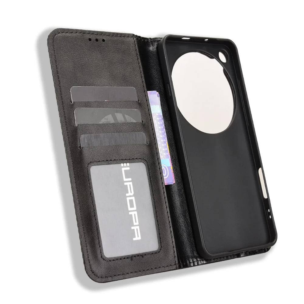 For itel City 200 Leather Case Wallet Stand Retro Texture Phone Cover - Black - 5