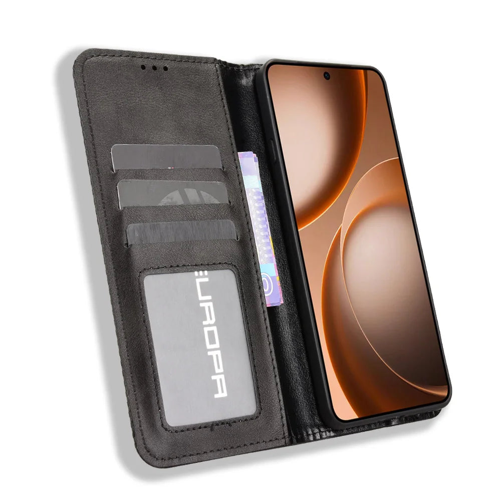 For itel City 200 Leather Case Wallet Stand Retro Texture Phone Cover - Black - 6