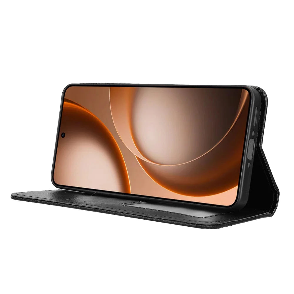 For itel City 200 Leather Case Wallet Stand Retro Texture Phone Cover - Black - 7