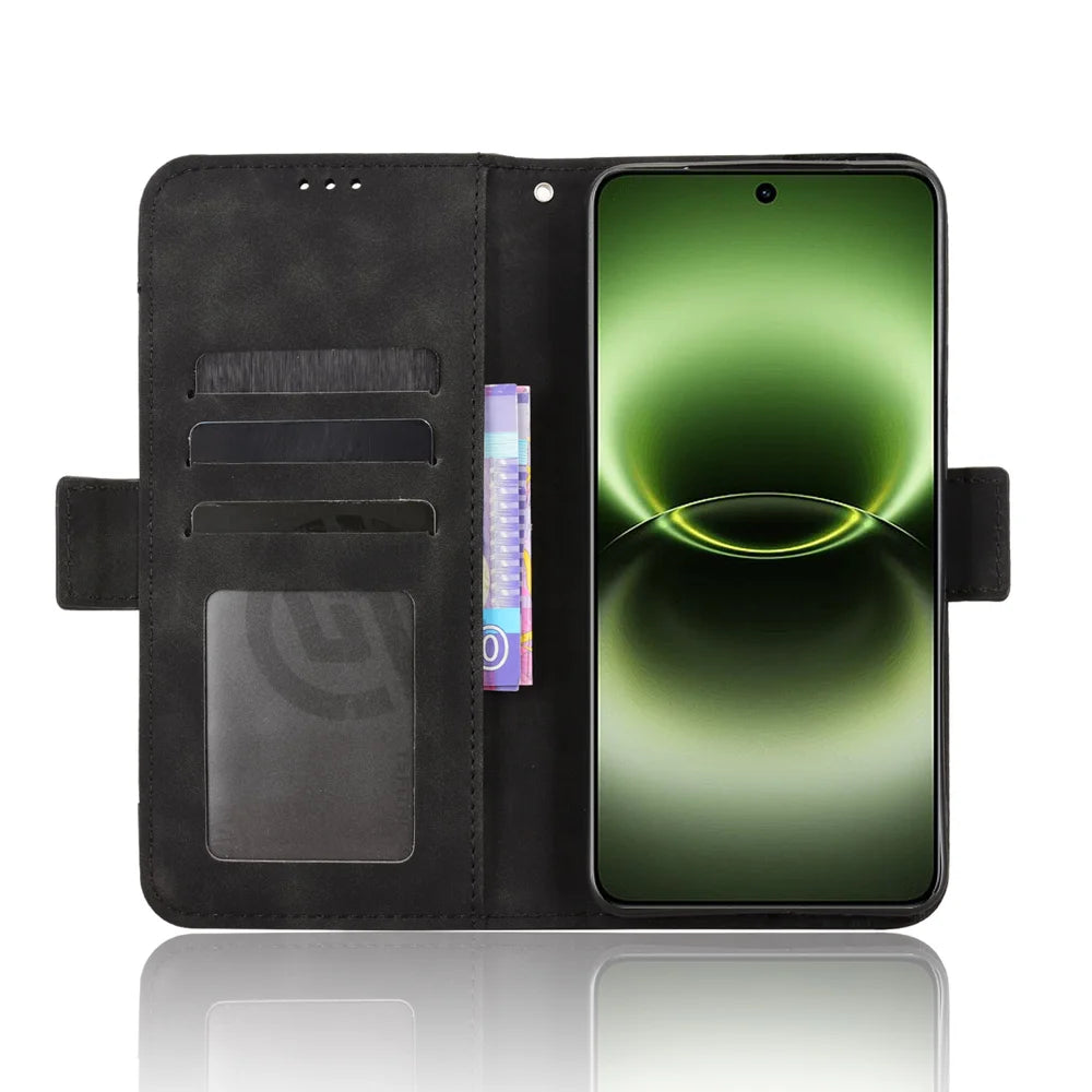 For vivo X300 Ultra 5G Leather Case Phone Wallet Cover with Multiple Card Slots - Black - 5