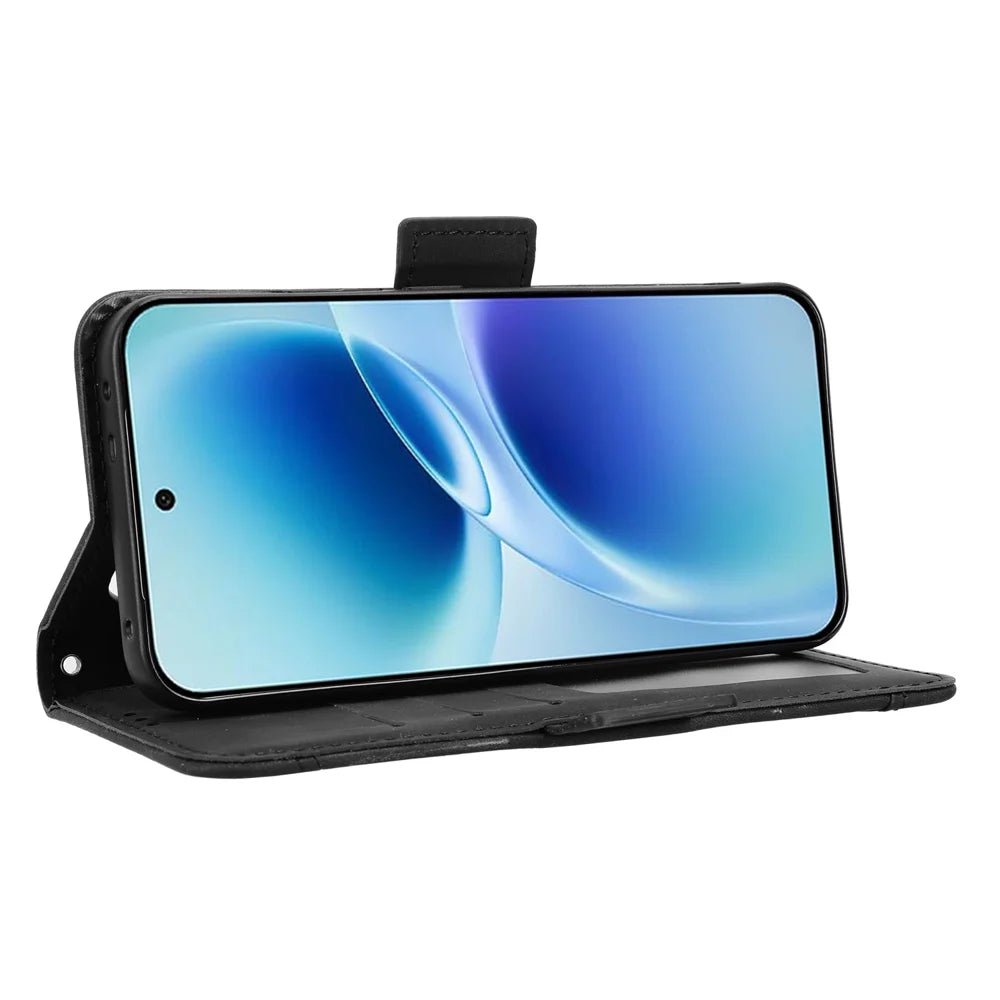 For vivo S50 Pro mini 5G / vivo X300 FE 5G Leather Case Phone Wallet Cover with Multiple Card Slots - Black - 6
