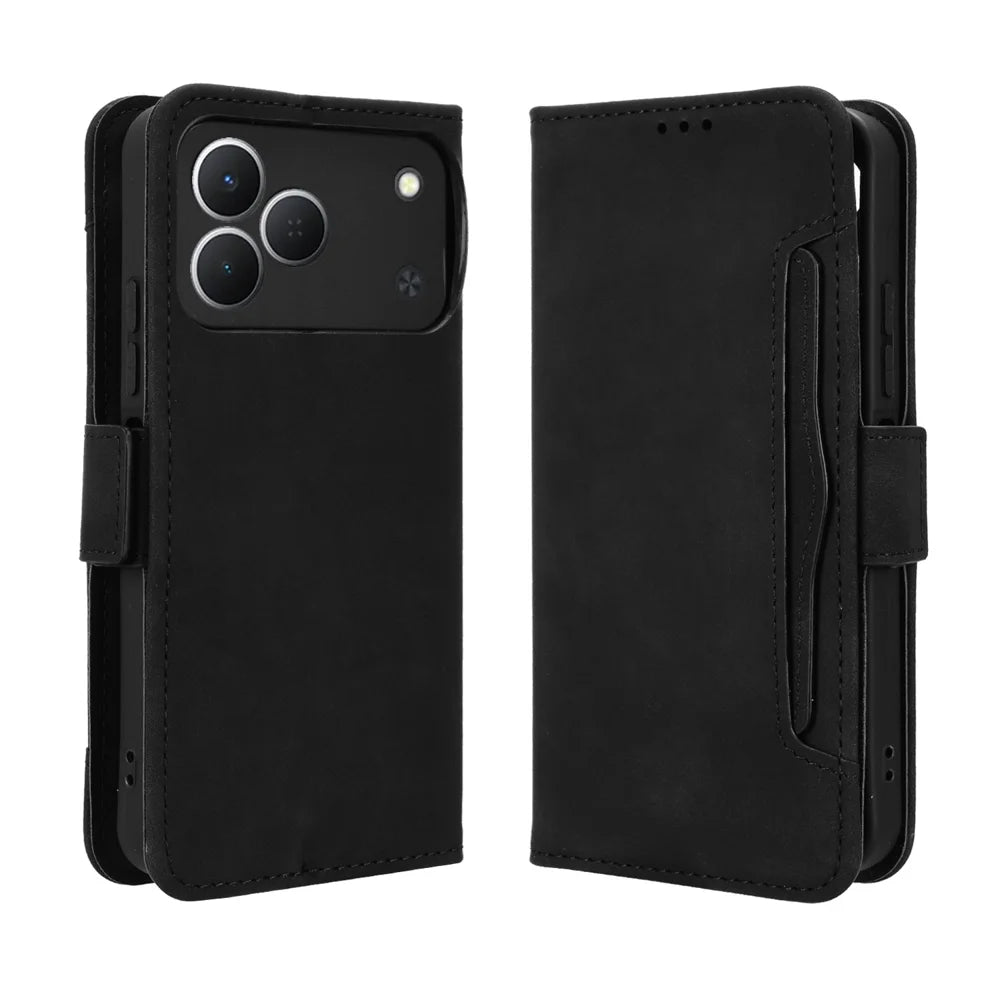 For TECNO Spark 50 4G Leather Case Phone Wallet Cover with Multiple Card Slots - Black - 1