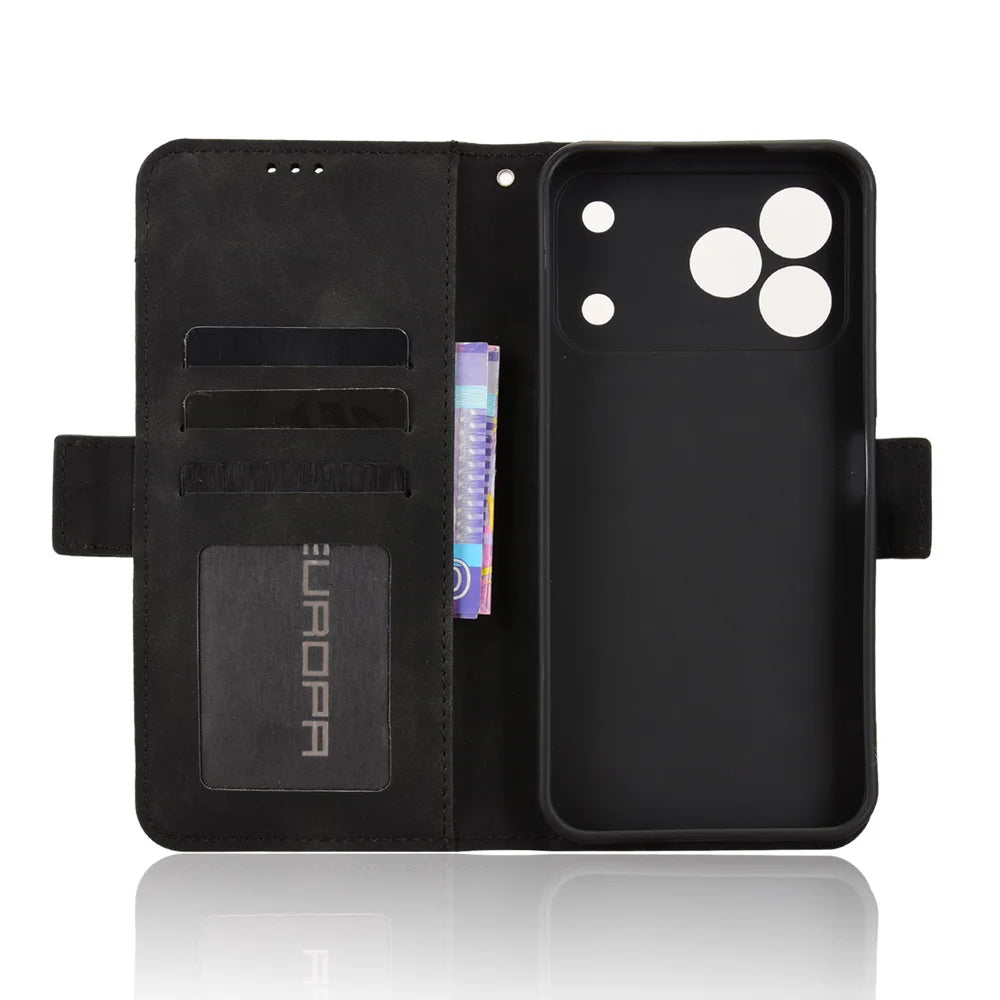 For TECNO Spark 50 4G Leather Case Phone Wallet Cover with Multiple Card Slots - Black - 4
