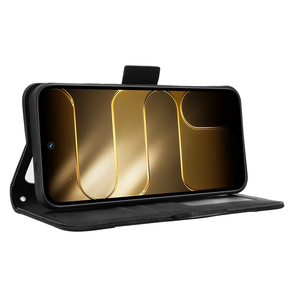 For TECNO Spark 50 4G Leather Case Phone Wallet Cover with Multiple Card Slots - Black - 6
