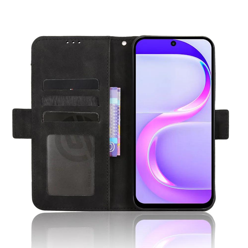 For itel City 200 Leather Case Phone Wallet Cover with Multiple Card Slots - Black - 5