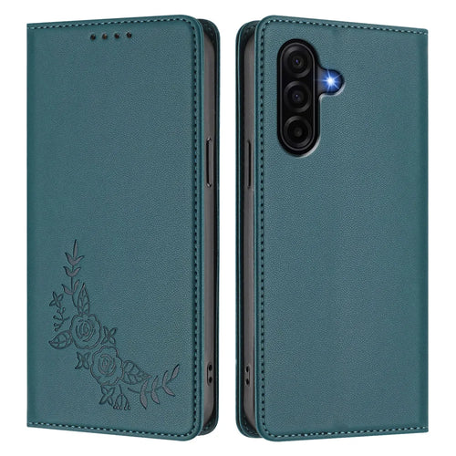 For Samsung Galaxy A57 5G Wallet Stand Case Peony Flower Pattern TPU PU Leather Flip Cover - Green - 1