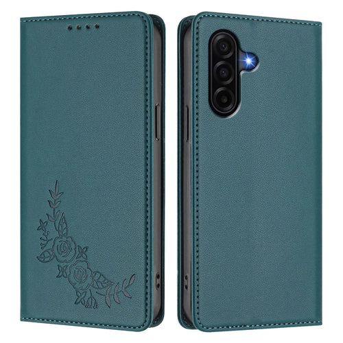 For Samsung Galaxy A37 5G / A36 5G / A56 5G Wallet Stand Case Peony Flower Pattern TPU PU Leather Flip Cover - Green - 1