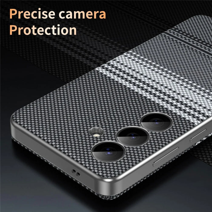 For Samsung Galaxy S25+ Case Card Slot View Window Gradient Color Checkered Pattern Leather Phone Cover - Black - 6