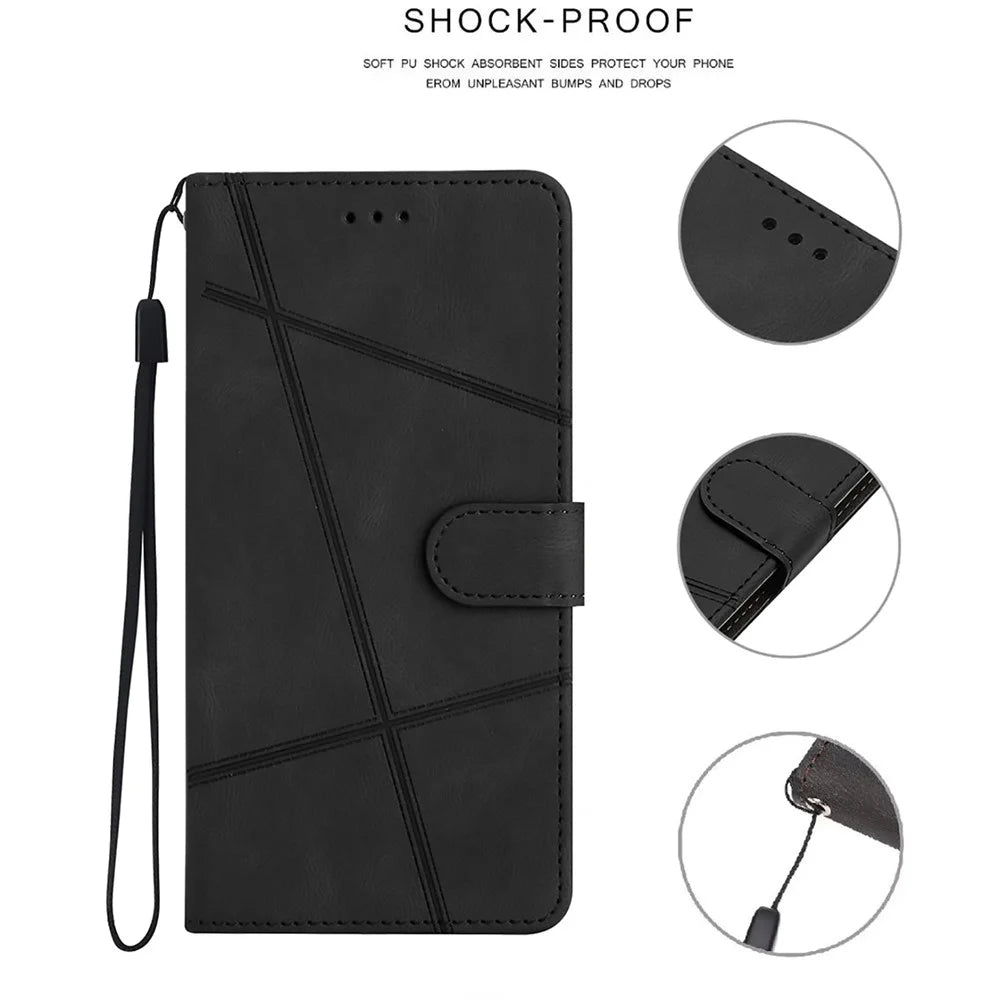 For Samsung Galaxy A04 4G (164.4 x 76.3 x 9.1 mm) Phone Case Wallet Crazy Horse Texture PU Leather Cover Stand Phone Case with Strap - Black - 5