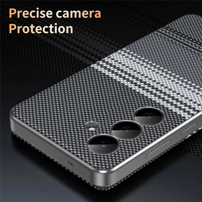 For Samsung Galaxy S24 Case Card Slot View Window Gradient Color Checkered Pattern Leather Phone Cover - Black - 6