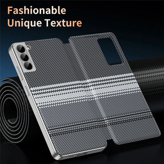 For Samsung Galaxy S22 5G Case Card Slot View Window Gradient Color Checkered Pattern Leather Phone Cover - Black - 7
