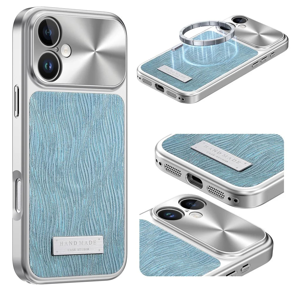 For iPhone 16 Magnetic Case Flowing Water Ripple TPU+PC Shockproof Phone Cover Compatible With Magsafe - Blue - 1
