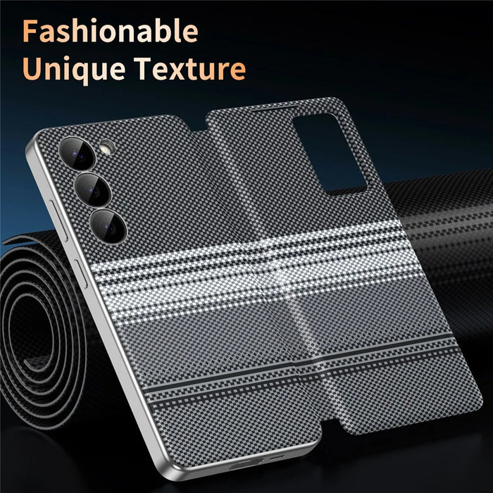 For Samsung Galaxy S23 Case Card Slot View Window Gradient Color Checkered Pattern Leather Phone Cover - Black - 7