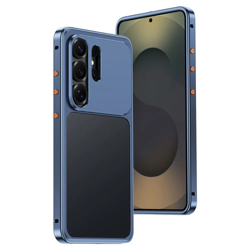 For Samsung Galaxy S26 Ultra Metal Frame Case Magnetic Snap On Frame PC Hollow Back Heat Dissipation Shockproof Cover - Titanium Blue - 1