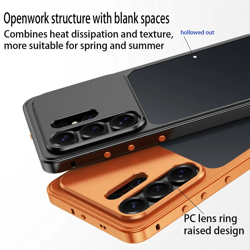 For Samsung Galaxy S23 Ultra Metal Frame Case Magnetic Snap On Frame PC Hollow Back Heat Dissipation Shockproof Cover - Titanium Blue - 3