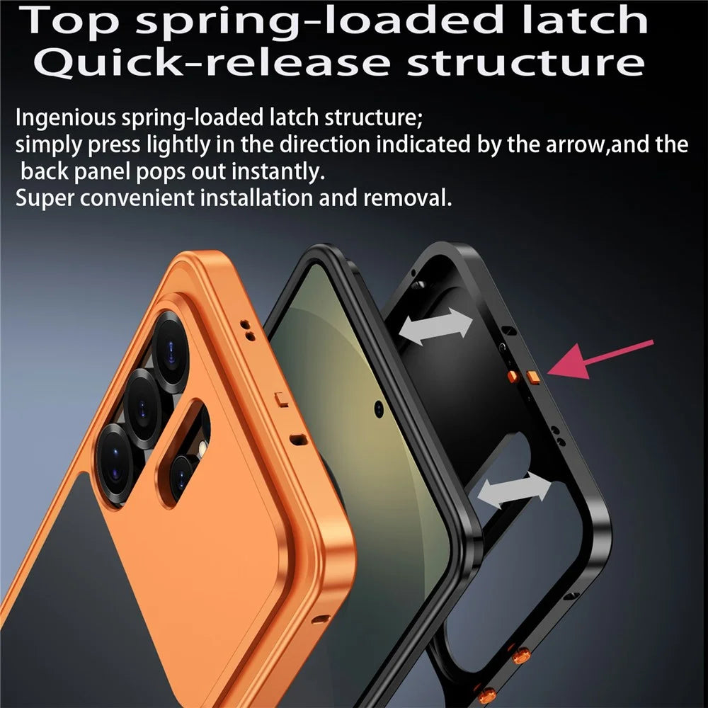 For Samsung Galaxy S23 Ultra Metal Frame Case Magnetic Snap On Frame PC Hollow Back Heat Dissipation Shockproof Cover - Titanium Blue - 4